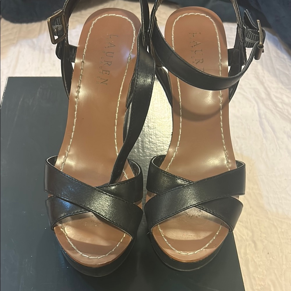 Ralph Lauren Black Strappy Heels